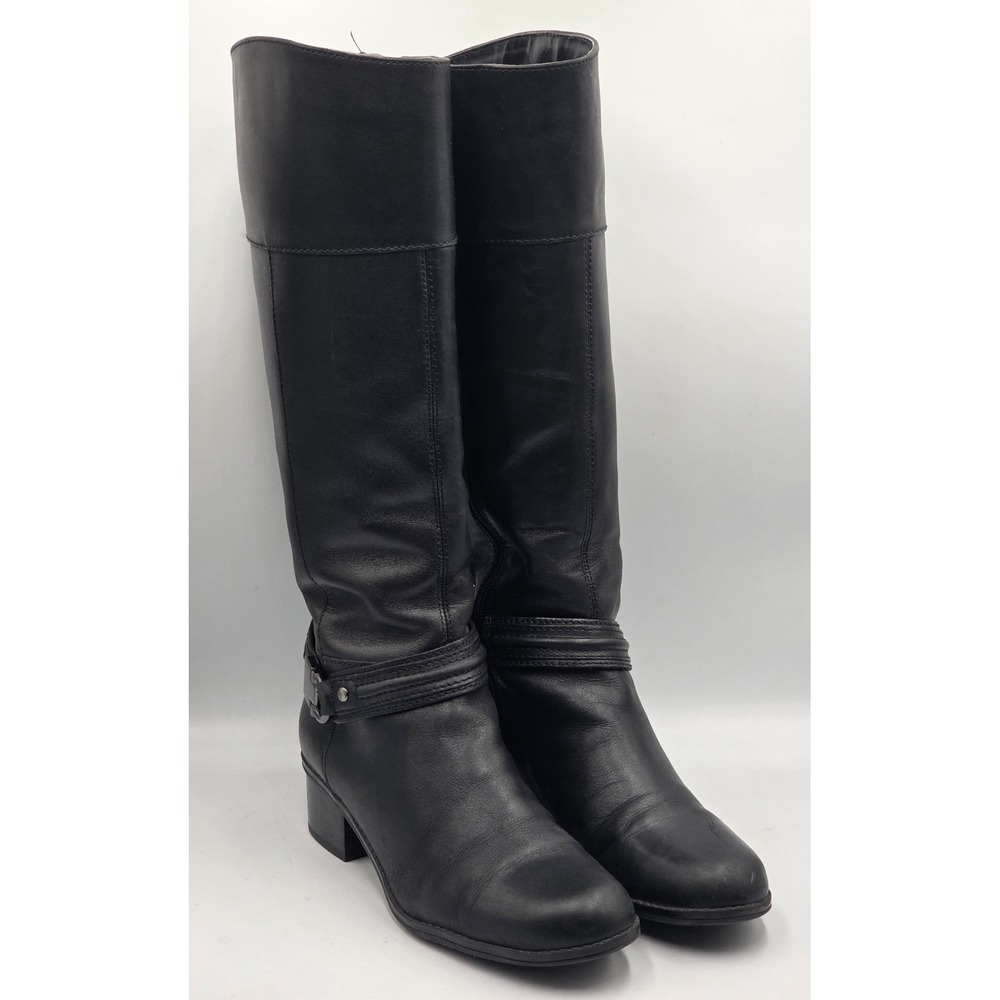 Bandolino Women's Black Tall Riding Boots Size 7M Knee High Buckle Zip Comfort